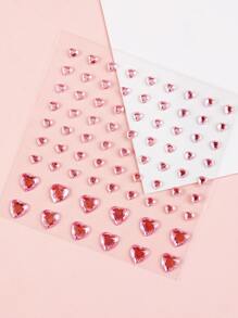 1 hoja Pegatina tatuaje facial con corazón con diamante de imitación - Rosa - Ver 5