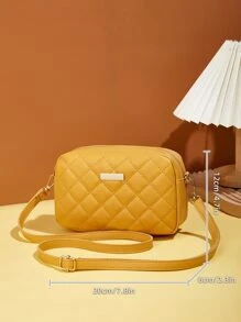 时尚新款菱格纹绗缝单肩包迷你斜挎包 - 芥末黃 - 查看 3