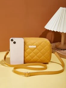 时尚新款菱格纹绗缝单肩包迷你斜挎包 - 芥末黃 - 查看 5