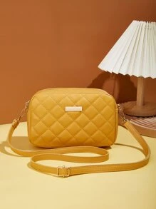 时尚新款菱格纹绗缝单肩包迷你斜挎包 - 芥末黃 - 查看 6