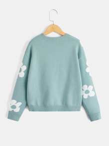 中小學女生花卉圖案下垂肩毛衣