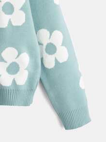 中小學女生花卉圖案下垂肩毛衣