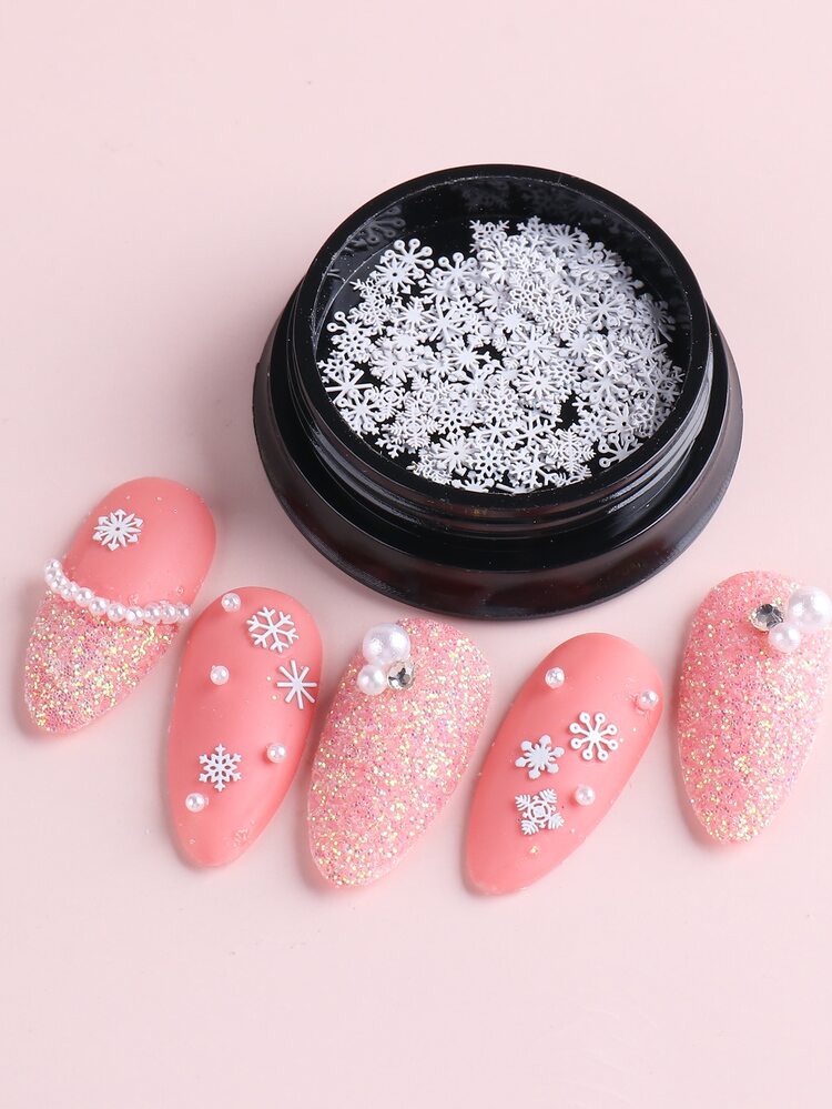 FULL BEAUTY 2 Caixas de Decorações de Unhas de Arte Natalina com Flocos de Neve Metálicos Dourados e Brancos, Lantejoulas de Glitter Natalino, Acessórios para Manicure de Inverno - Multicolorido - Visão 6