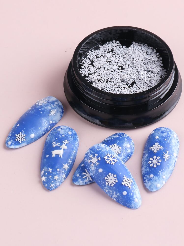 FULL BEAUTY 2 Caixas de Decorações de Unhas de Arte Natalina com Flocos de Neve Metálicos Dourados e Brancos, Lantejoulas de Glitter Natalino, Acessórios para Manicure de Inverno - Multicolorido - Visão 7
