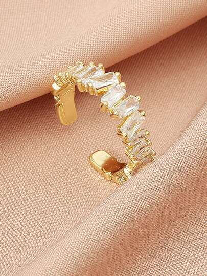 Cubic Zirconia Decor Cuff Ring