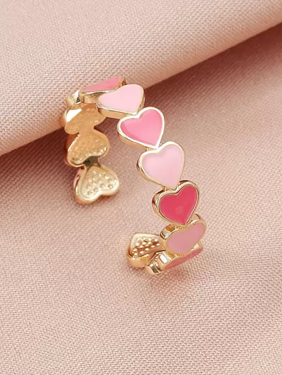 1pc New Style Lovely Simple Colorful Heart Shaped Inlaid Copper Adjustable Ring, Suitable For Daily Wear By Women Valentines