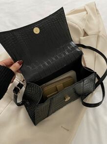 Waterproof,Lightweight,Business Casual Crocodile Embossed Flap Square Bag For Teen Girls Women College Students,Rookies & White-collar Workers Perfect for Office,College,Work ,Business,Commute - Black - View 4
