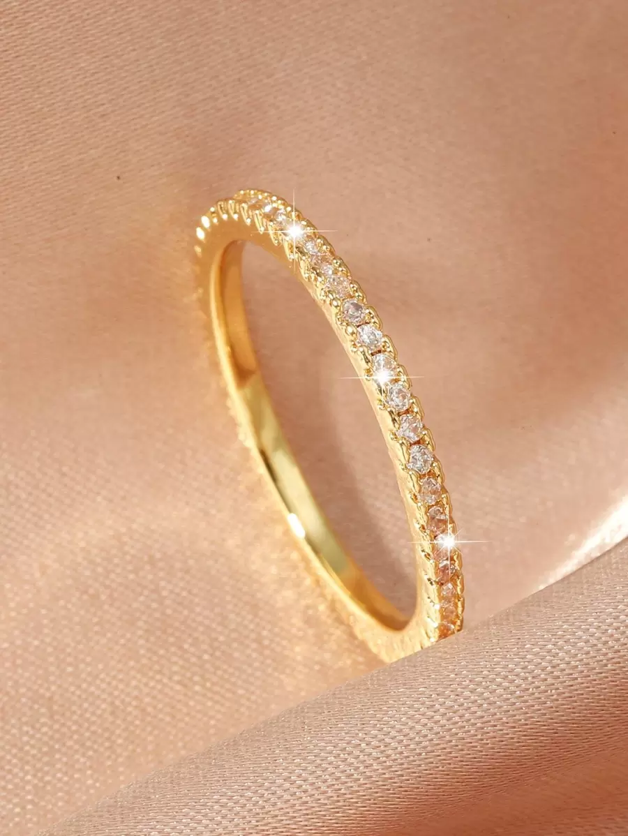 Cubic Zirconia Decor Ring - Yellow Gold - View 1