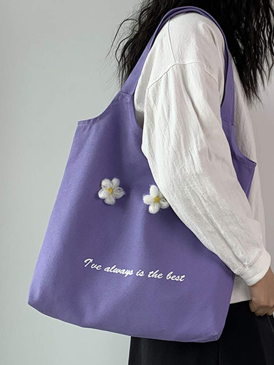 花朵裝飾字母圖案購物袋 - 紫色 - 查看 1