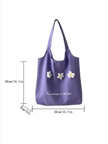 花朵裝飾字母圖案購物袋 - 紫色 - 查看 5