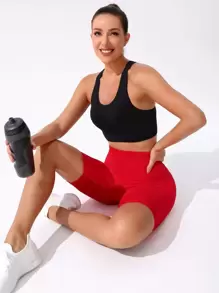 Core Rhythm 农历新年罗纹针织收腹运动骑行短裤 - 紅色 - 查看 4