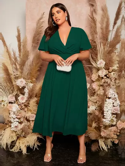 SHEIN Belle Plus Surplice Neck Butterfly Sleeve Chiffon Bridesmaid Dress