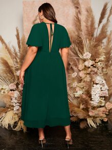 SHEIN Belle Hơn Surplice cổ áo tay bướm Chiffon Váy phù dâu - Màu xanh lá cây đậm - Xem 2