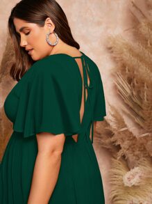 SHEIN Belle Hơn Surplice cổ áo tay bướm Chiffon Váy phù dâu - Màu xanh lá cây đậm - Xem 6