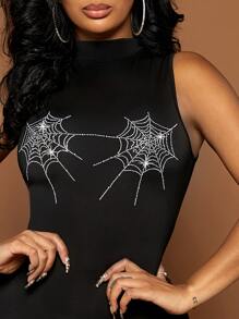 SHEIN SXY Đơn vị Nữ Pha lê kim cương Dây kéo Đồ họa - màu đen - Xem 4