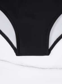SHEIN Swim Plain Asymmetrical Cut-Out Summer Beach Bikini Set - Black - View 3