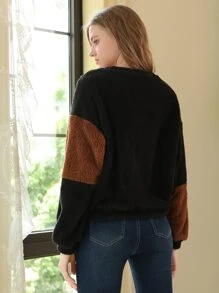 SHEIN MOD Áo nỉ Thả vai Khối màu Flannel - màu đen - Xem 8