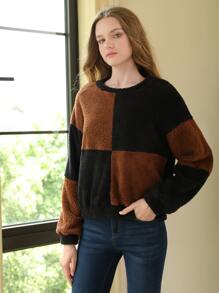 SHEIN MOD Áo nỉ Thả vai Khối màu Flannel - màu đen - Xem 4