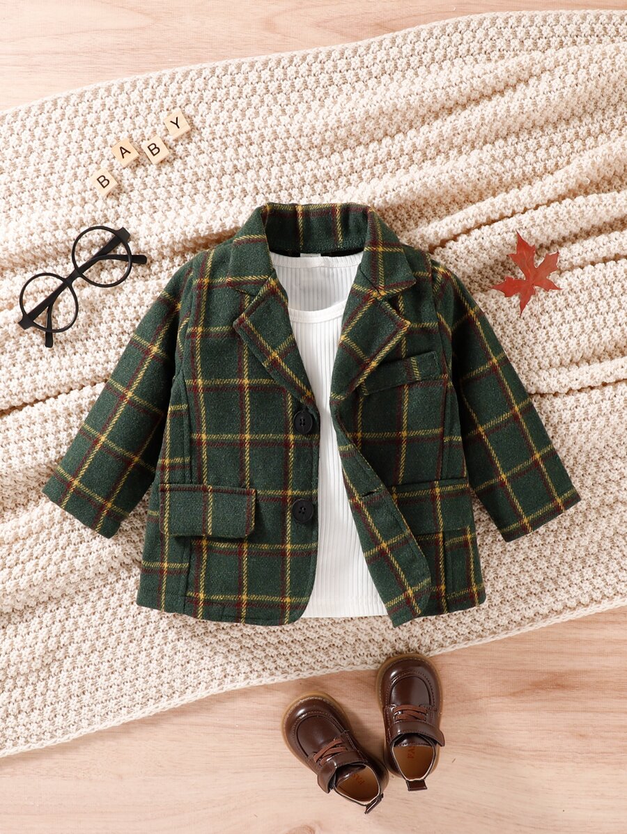 嬰兒格紋印花外套不帶T恤 - 墨綠色 - 查看 1