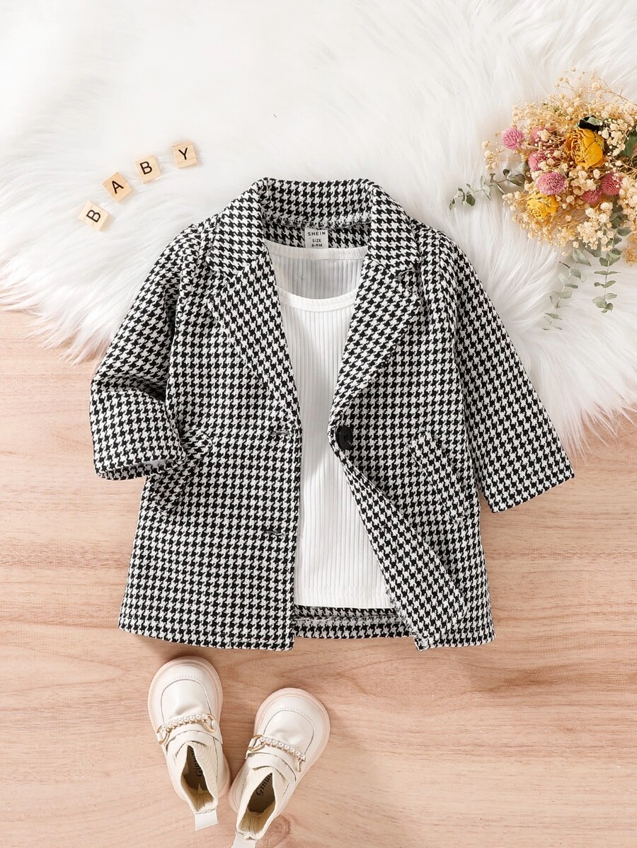 嬰兒千鳥格印花外套不帶T恤 - 黑與白 - 查看 1