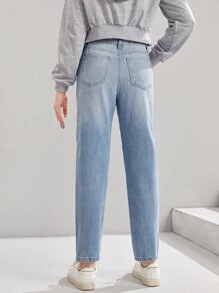 SHEIN Chicas adolescentes Jeans desgarro - Lavado ligero - Ver 2