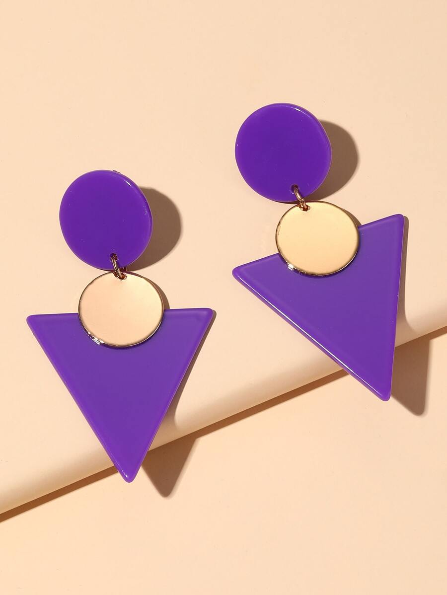 圓形和三角形耳墜 - 紫色 - 查看 1