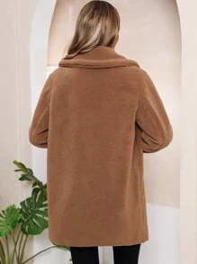 RELISH NOLESS Abrigo teddy unicolor de cuello con solapa - Camel - Ver 2