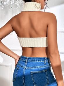 SHEIN SXY Áo dệt kim nữ Bất đối xứng Lộ Lưng màu trơn Gợi cảm - Màu be - Xem 2