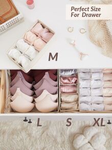 SHEIN Basic living 1 件衣柜收纳抽屉分隔 4 种尺寸，适用于袜子/领带/内衣/腰带/胸罩/衬衫/毛巾装饰秋季装饰节日装饰房间装饰家居装饰秋季装饰卧室装饰圣诞节节日礼物 - 米色 - 查看 5