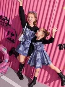 SHEIN Toddler Girls Pocket Print Colourblock Zip Back Dress - Multicolor - View 5