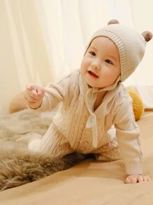 Baby Cable Knit Jumpsuit - Beige - View 1