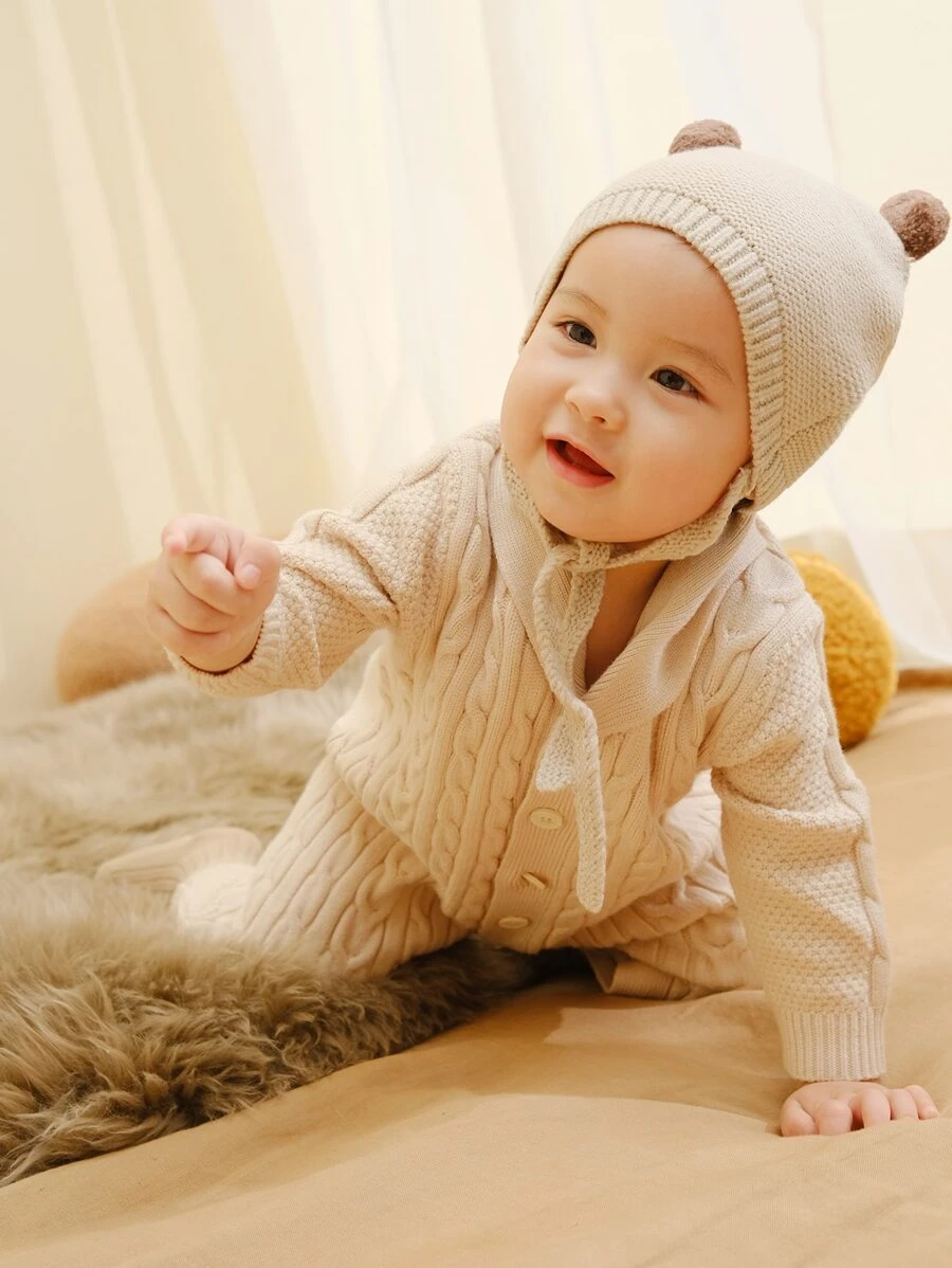 Baby Cable Knit Jumpsuit - Beige - View 1