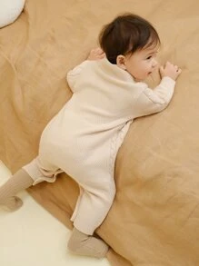 Baby Cable Knit Jumpsuit - Beige - View 2