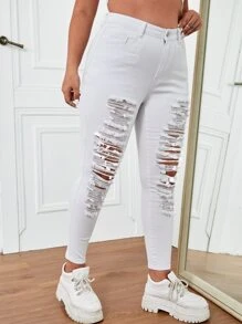 SHEIN Essnce Plus Ripped Skinny Jeans