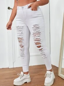 SHEIN Essnce Plus Ripped Skinny Jeans