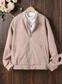 Girls Letter Bomber Jacket - Dusty Pink - View 1