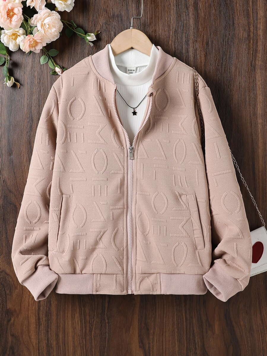 Girls Letter Bomber Jacket - Dusty Pink - View 1