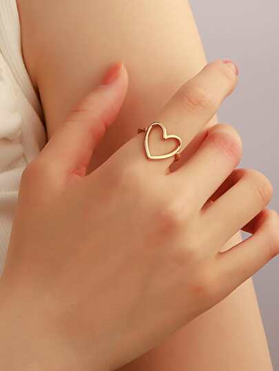 1 件时尚简约心形装饰戒指适合女性日常佩戴情人节、妈妈、母亲、母亲节、礼物