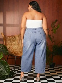 SHEIN CURVE+ Plus Wide Leg Jeans - Light Wash - View 2