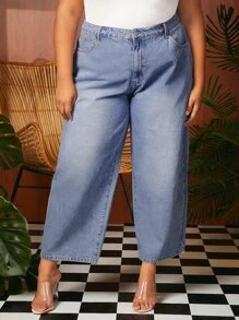 SHEIN CURVE+ Plus Wide Leg Jeans - Light Wash - View 5