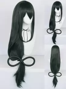 1pc Long Straight Cosplay Synthetic Wig With Bangs & 1pc Wig Cap - Dark Green - View 1