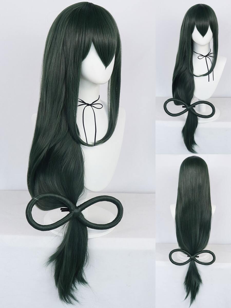 1pc Tóc giả tổng hợp Cosplay thẳng dài có mái bằng và 1 cái mũ tóc giả 1pc - Màu xanh lá cây đậm - Xem 1