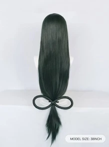 1pc Long Straight Cosplay Synthetic Wig With Bangs & 1pc Wig Cap - Dark Green - View 2