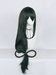 1pc Long Straight Cosplay Synthetic Wig With Bangs & 1pc Wig Cap - Dark Green - View 3