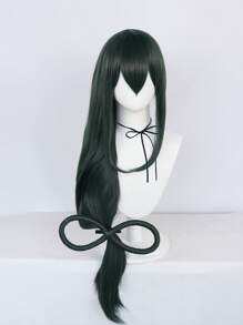 1pc Long Straight Cosplay Synthetic Wig With Bangs & 1pc Wig Cap - Dark Green - View 4