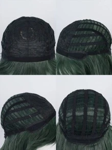 1pc Long Straight Cosplay Synthetic Wig With Bangs & 1pc Wig Cap - Dark Green - View 7