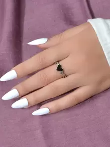 1 件时尚银色心形滴釉开口戒指 - 彩色 - 查看 1