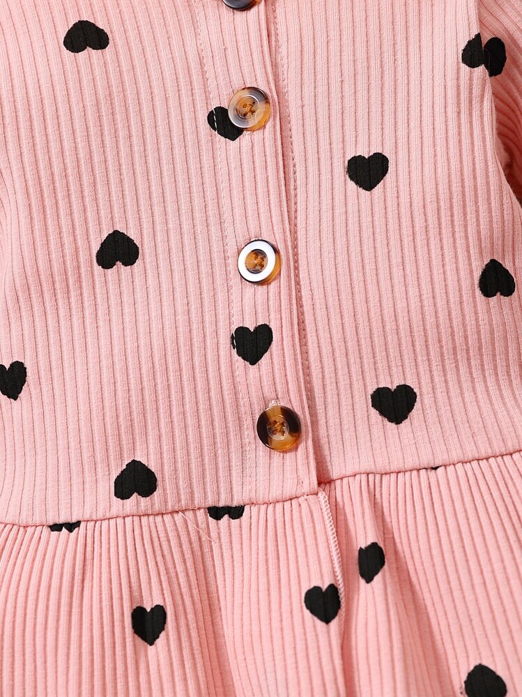 SHEIN ベビー ハートプリント ペプラム裾 Tシャツ & フレアレッグパンツ - ダスティピンク - 見る 4