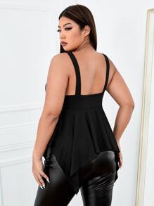 ROMWE PUNK Plus O-ring Strap Detail Asymmetrical Hem Cami Top - Black - View 2