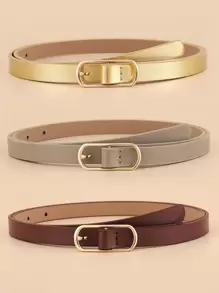 3入組女士休閒、極簡主義長方形扣裝飾腰帶 - 彩色 - 查看 1